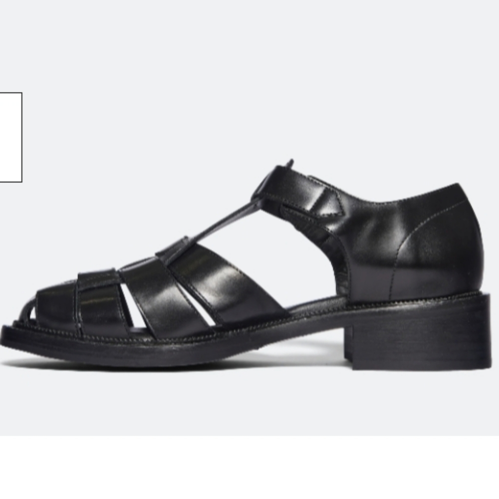 Freda Salvador Dahlia T-Strap Black Fisherman Loafers with Box Leather, Size 8 - Picture 4 of 13